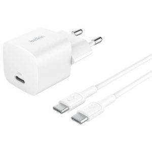 Belkin - BoostCharge 25W Wall Charger with 60Watt USB-C Cable (1 Meter ) - USB-C Phone Charger Power Delivery 3.0 Fast Charging with PPS for Apple iPhone 16 Serie, iPad Pro, Samsung Galaxy S25, Nintendo Switch, & More - White