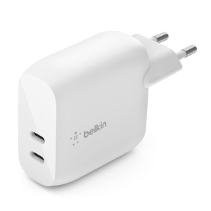 Belkin - Boostcharge PRO Dual USB-C Port (Dual USB-C) 40 Watt (20Watt Per USB-C Port - Power Delivery) - White (does NOT include USB-C Cable)