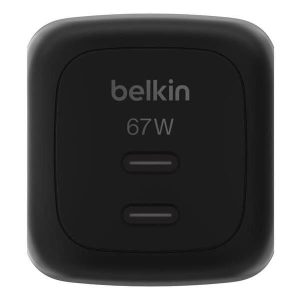 Belkin - BoostCharge Dual 2-Port USB-C Plug 67 Watt - Dual-Port GaN Charger with 2x USB C Ports, Fast Charging for MacBook, iPhone 17, iPad Pro, Chromebook, Galaxy S25 Ultra, Pixel 10, etc. - Travel Essentials - Black