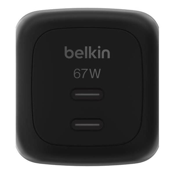 Belkin - BoostCharge Dual 2-Port USB-C Plug 67 Watt - Dual-Port GaN Charger with 2x USB C Ports, Fast Charging for MacBook, iPhone 17, iPad Pro, Chromebook, Galaxy S25 Ultra, Pixel 10, etc. - Travel Essentials - Black