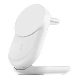 Belkin - UltraCharge Magnetic Wireless Charger 25 Watt - 3-in-1 Qi2 Certified MagSafe Compatible Fast Charger, Convertible Charging Station for iPhone 16, Apple Watch, AirPods, Charging Stand with 45 Watt Adapter - White