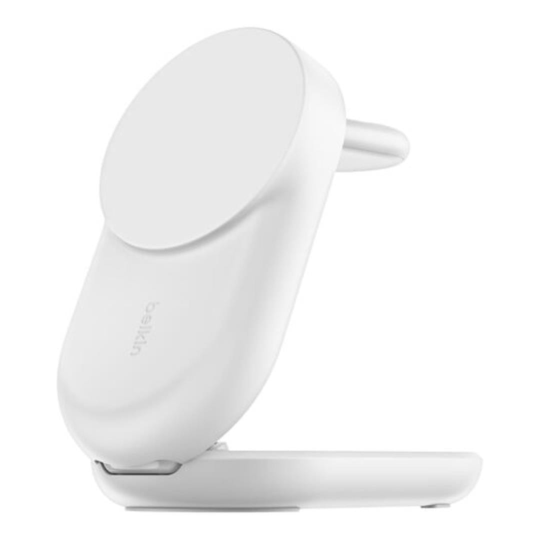 Belkin - UltraCharge Magnetic Wireless Charger 25 Watt - 3-in-1 Qi2 Certified MagSafe Compatible Fast Charger, Convertible Charging Station for iPhone 16, Apple Watch, AirPods, Charging Stand with 45 Watt Adapter - White