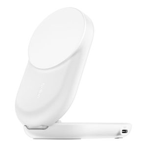 Belkin - UltraCharge 2-in-1 Wireless Charger 25 Watt - Qi2 Certified MagSafe Compatible Charger, Convertible Charging Station for iPhone 17/16, AirPods, Magnetic Stand with USB-C Port with 45 Watt Adapter - White
