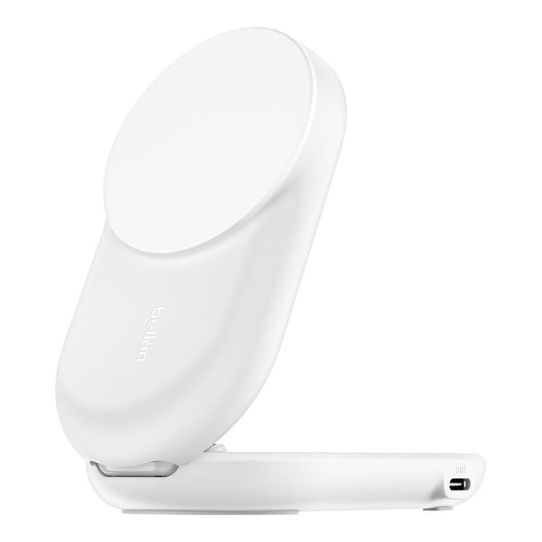 Belkin - UltraCharge 2-in-1 Wireless Charger 25 Watt - Qi2 Certified MagSafe Compatible Charger, Convertible Charging Station for iPhone 17/16, AirPods, Magnetic Stand with USB-C Port with 45 Watt Adapter - White