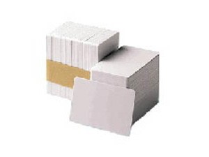 Zebra white PVC cards; 30 mil low coercivity magnetic stripe (500 cards)