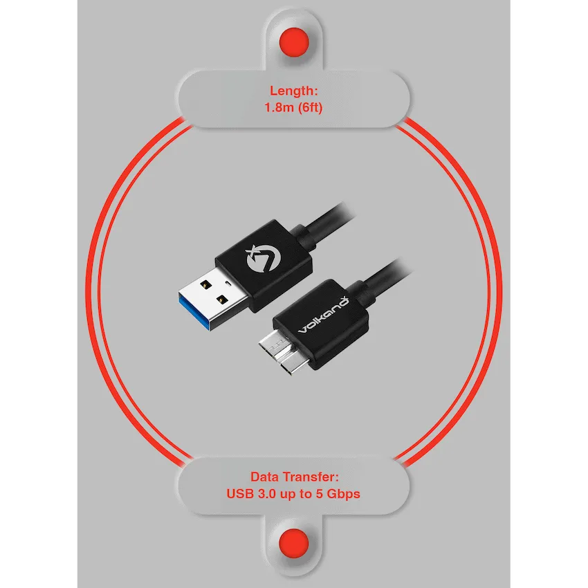 VolkanoX Data Series USB 3.0 Micro-B Cable 1.8m - Image 3
