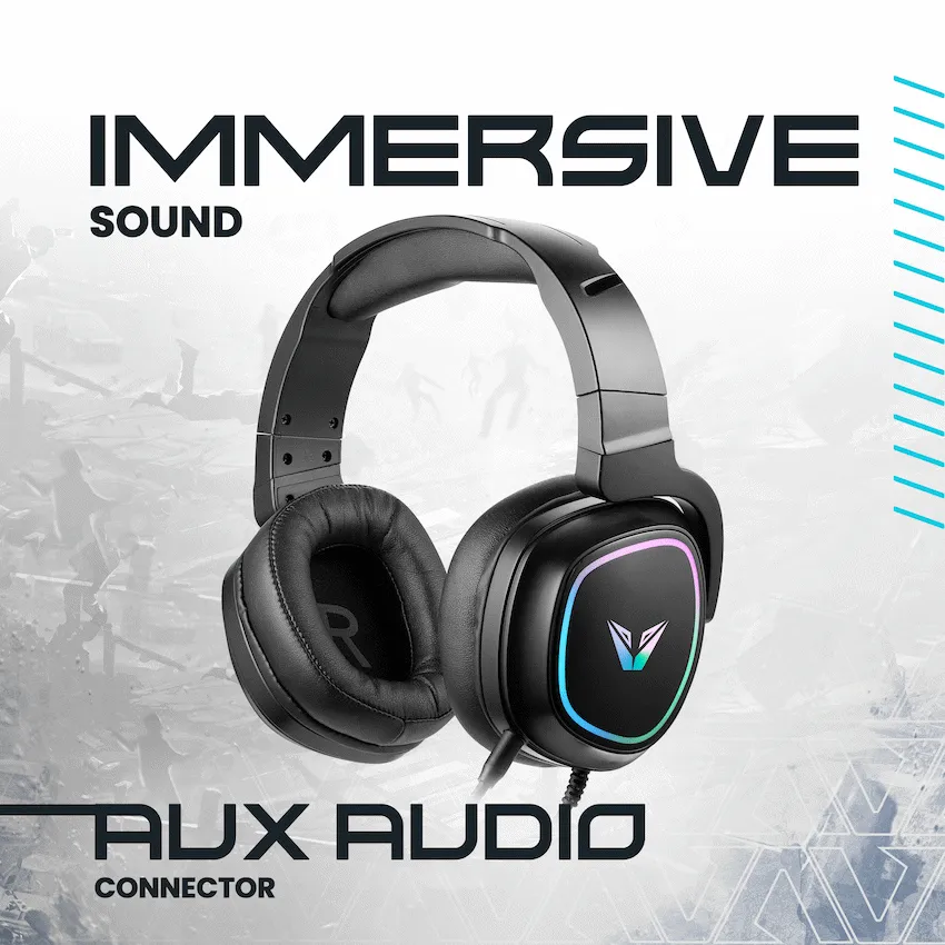 VX Gaming Thunder Series RGB Wired Gaming Headset - Black - Image 3
