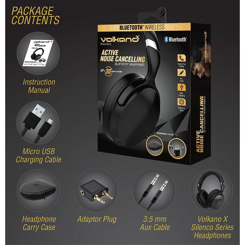 VolkanoX Silenco Series ANC Bluetooth Headphones - Black - Image 3
