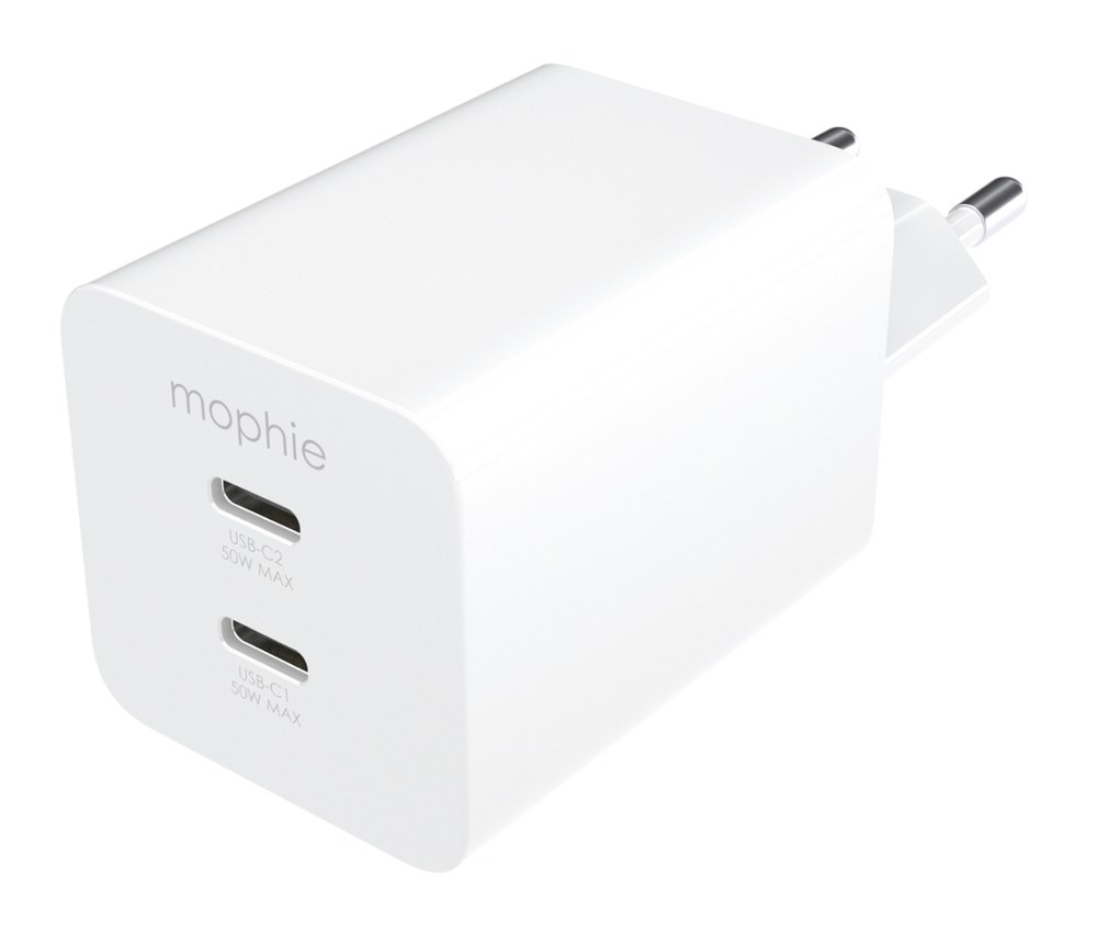 mophie-Essentials-Power Adapter-Dual USB-C-PD-50W-White-EU