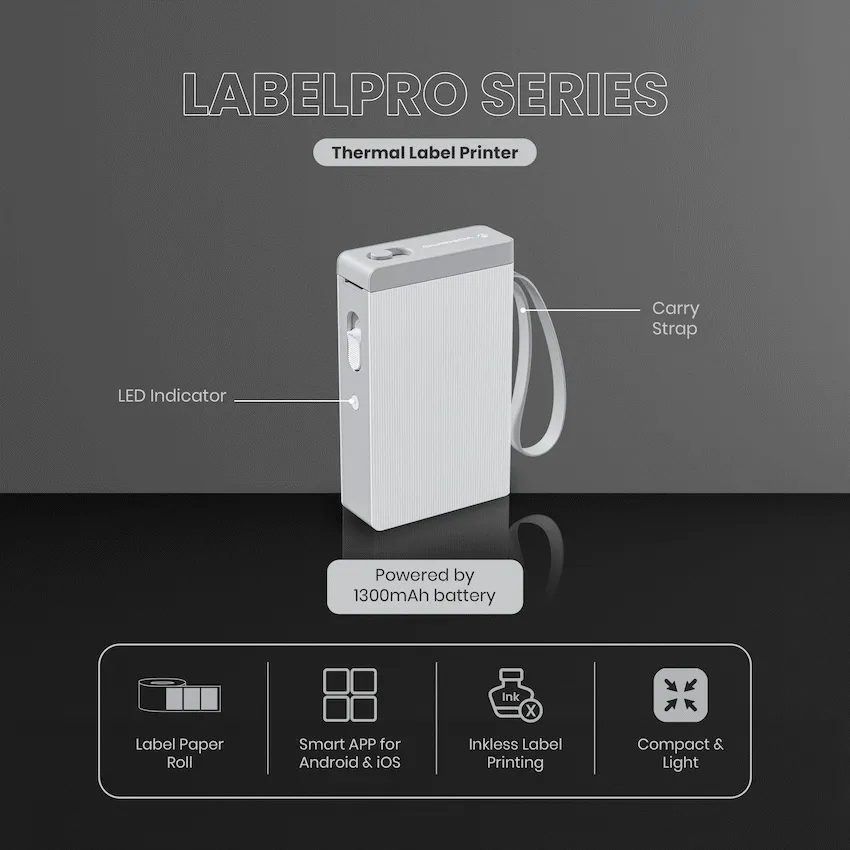 Volkano LabelPro Series Portable Bluetooth Thermal Label Printer - White - Image 7