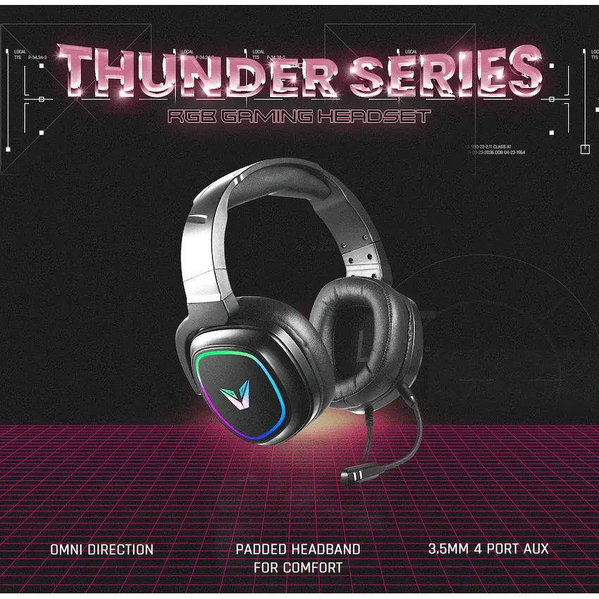 VX Gaming Thunder Series RGB Wired Gaming Headset - Black - Image 7