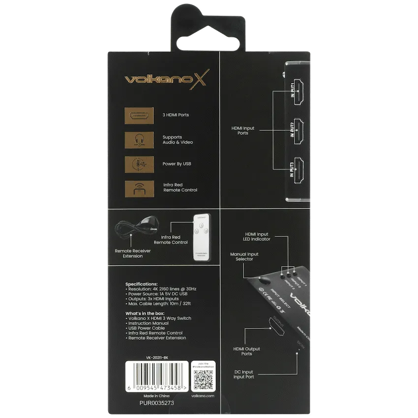 VolkanoX Define Series 3-Way 4K HDMI Switch with Remote - Image 8