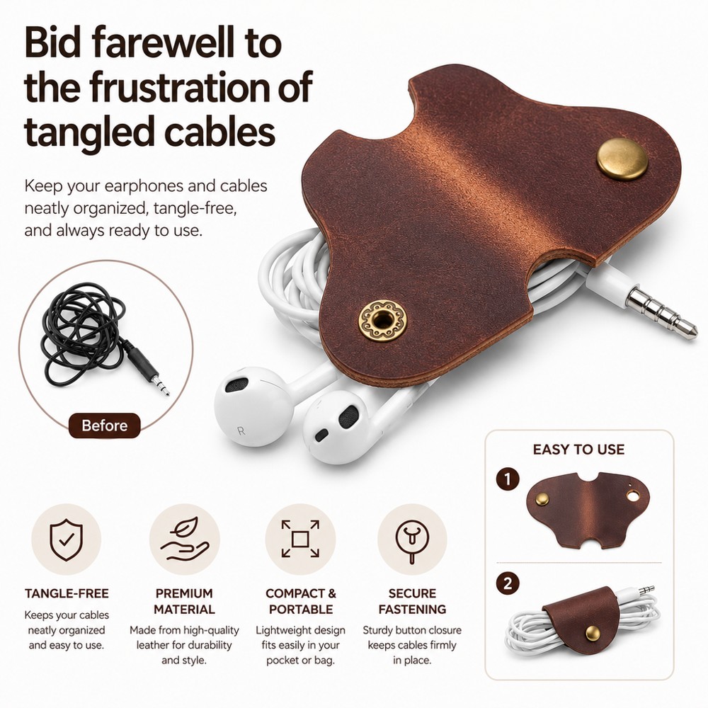 Tuff-Luv - Leather Cable Pouch Smart Wrap - Brown