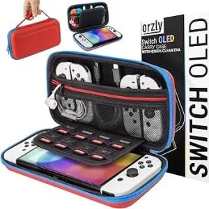 Orzly Case for Nintendo switch Oled Neon Red/Neon Blue console and original switch console, portable travel protective case with space for games and accessories - Tanami Gift box edition