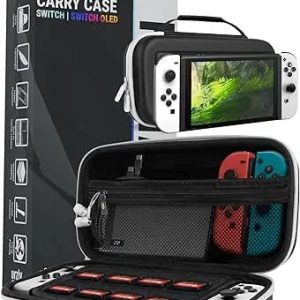 Orzly Travel Case for Nintendo Switch Oled model and standard Switch console with accessories and Games storage compartment - Easy Clean Case Gift Boxed Edition - Black