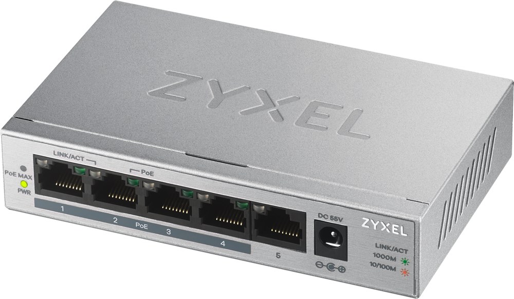 Zyxel GS1005-HP, 5 Port Gigabit PoE+ unmanaged desktop Switch, 4 x PoE, 60 Watt