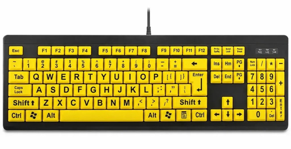 Tuff-Luv - Large Print Visually Impaired Keyboard - Black with Yellow Keys - Large Print