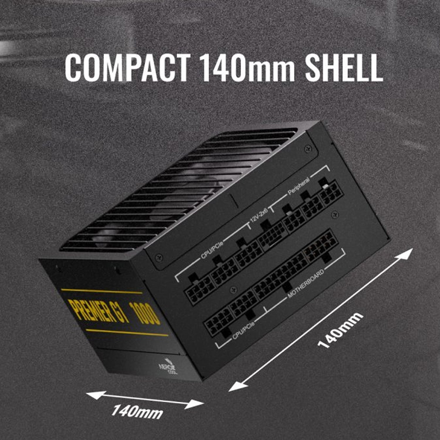Aerocool Premier G1 Gold 1000W PSU - ATX 3.1 PCIe5.1 - ATX 24 PIN; 1x 4+4PIN CPU; 1x CPU 8PIN; 12x SATA; 2x PATA; 9x PCIe 6+2PIN