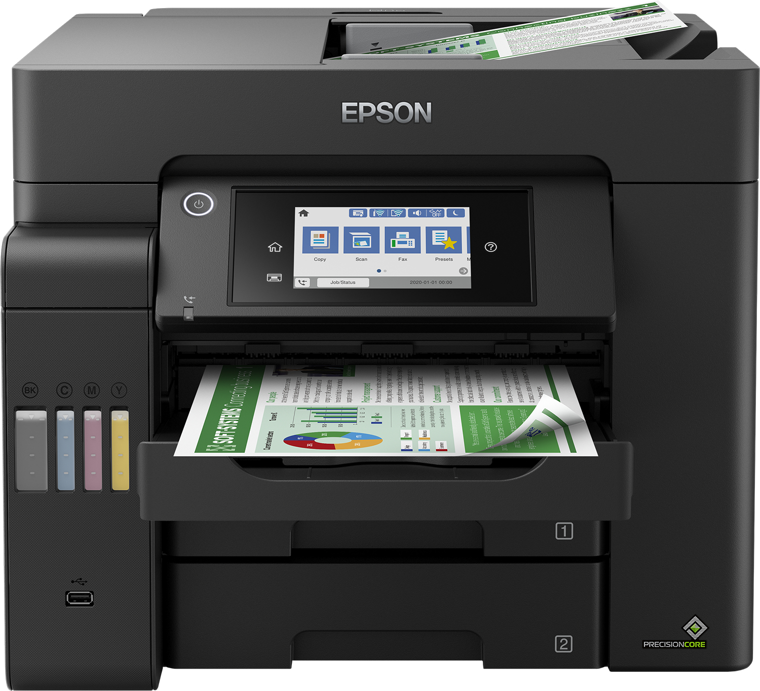 L6550 Printer — 32ppm Mono 22ppm Colour, A4, Print Scan Copy Fax, USB, Wi-Fi/Wi-FiDirect, Ethernet, AutoDuplexPrint&Scan, Rear Paper Feeder & Tray Paper Feeder, 2 Trays, ADF & Flatbed Scanner, Built-In Display, (incl 1 set of ink bottles),